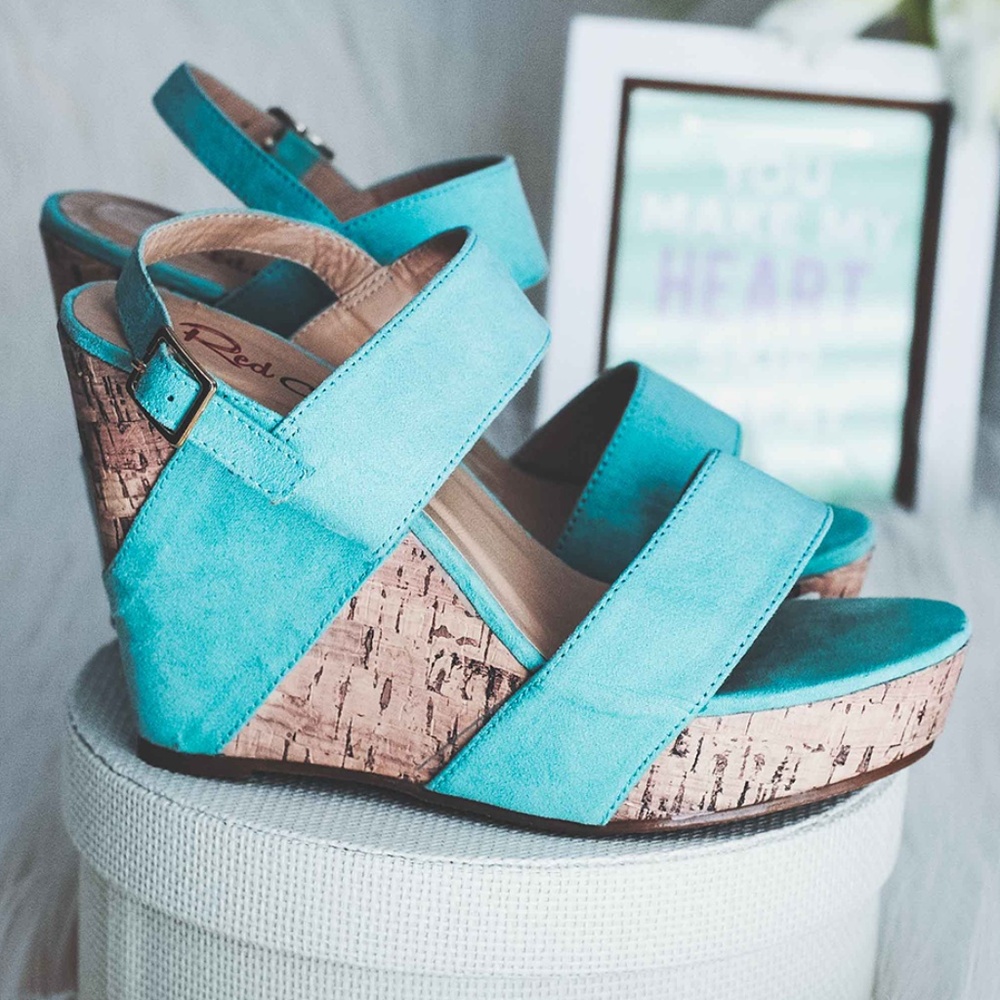 Teal Faux Suede Wedge Sandals